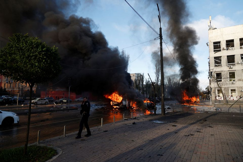 Russian missile strike as Russia's attack continues, in Kyiv