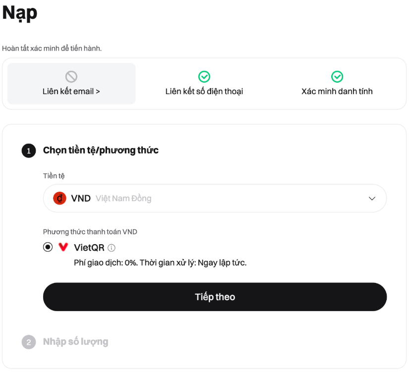 Trải nghiệm người dùng mới: Nạp VND siêu nhanh trên BITGP